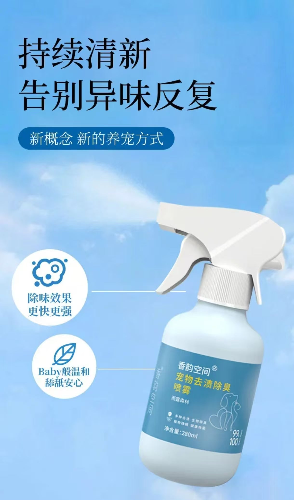 寵物去漬除臭噴霧｜生物酶分解除菌除味280ml